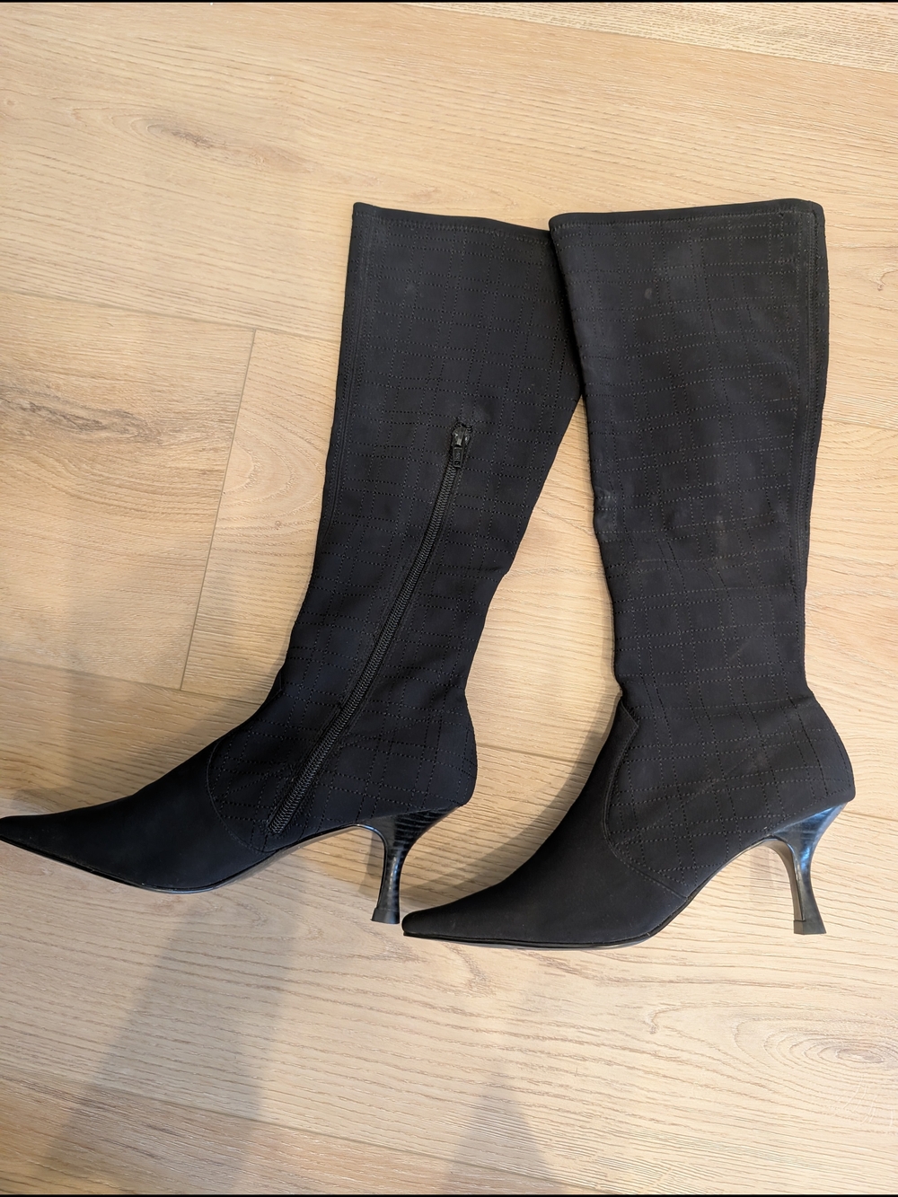 BCBG Black Knee-High Pointed-Toe Kitten Heel Boots